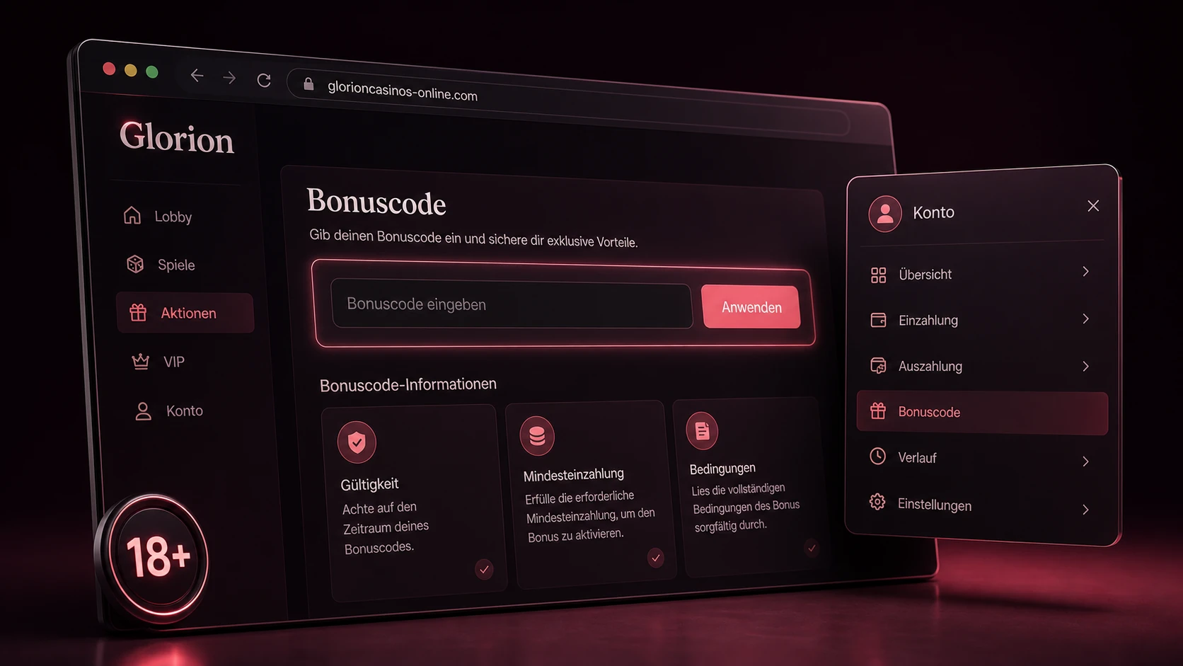Verwendung eines Glorion Casino Bonus Code